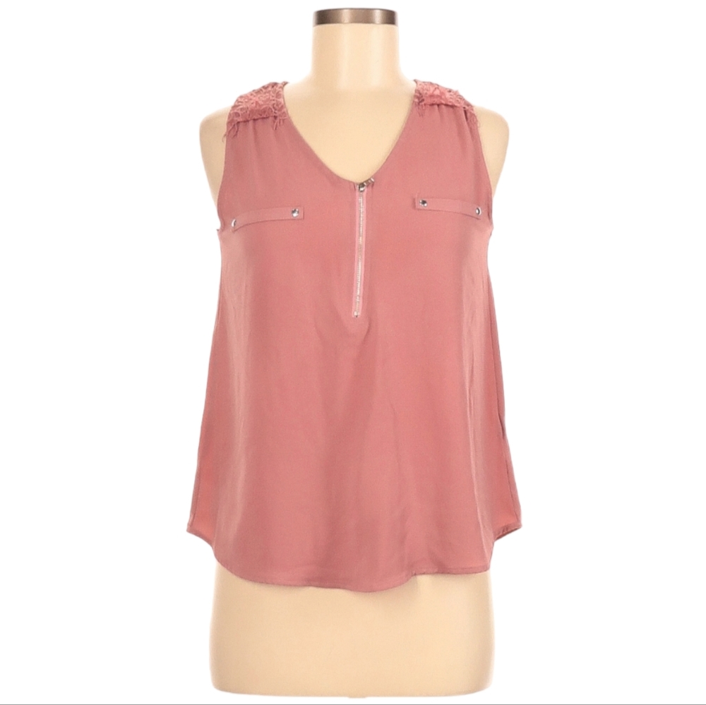 Sweet Wanderer Sleeveless Blouse Size M Pink Mauve Color Lace Back Silver Zipper